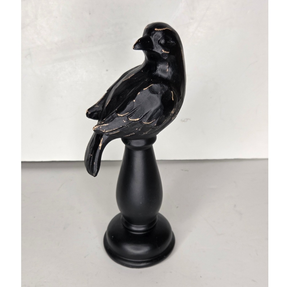 Martha Stewart Matte Black Crow Raven on Pedestal Distressed Gothic Halloween